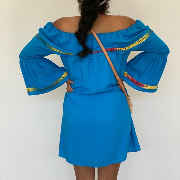Off-The-Shoulder Turquoise Tunic Top Mini Dress - Picture 5 of 5